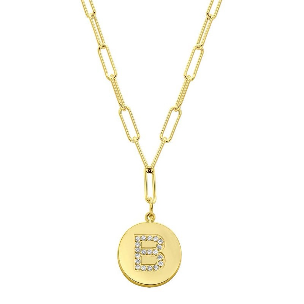 Adornia 14k Gold Plated Initial Letter ‘B’ Disc Pendant Paperclip Necklace